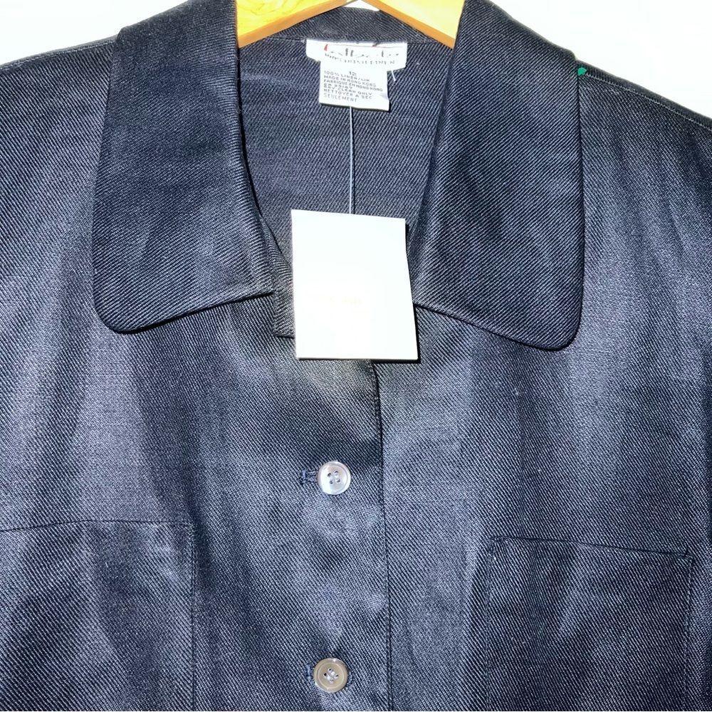 Vintage 90s Talbots Irish Linen Jacket Button Navy Blue Size 12 - Picture 2 of 8